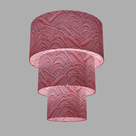 3 Tier Lamp Shade - W04 - Pink Hills with Gold Flowers, 40cm x 20cm, 30cm x 17.5cm & 20cm x 15cm