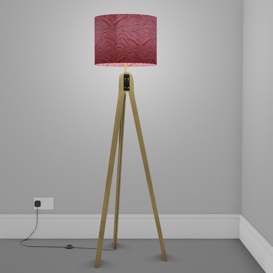 Oak Tripod Floor Lamp - W04 ~ Pink Hills with Gold Flowers