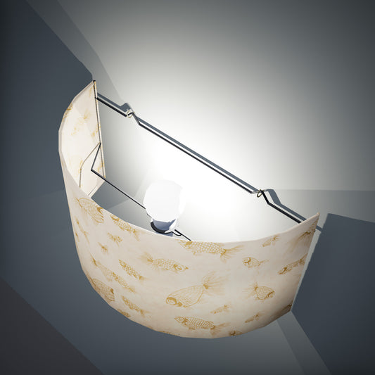 Wall Light - P40 - Gold Fish Screen Print on Natural Lokta, 36cm(wide) x 20cm(h) - Imbue Lighting