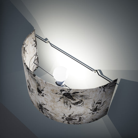 Wall Light - P42 - Bees Screen Print on Natural Lokta, 36cm(wide) x 20cm(h) - Imbue Lighting