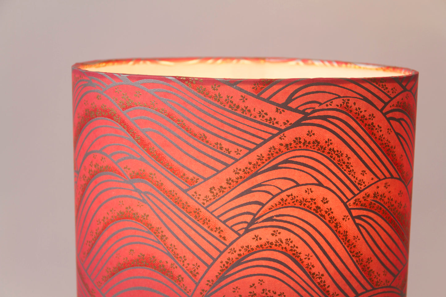 Oval Lamp Shade - W04 - Pink Hills with Gold Flowers, 30cm(w) x 20cm(h) x 22cm(d)