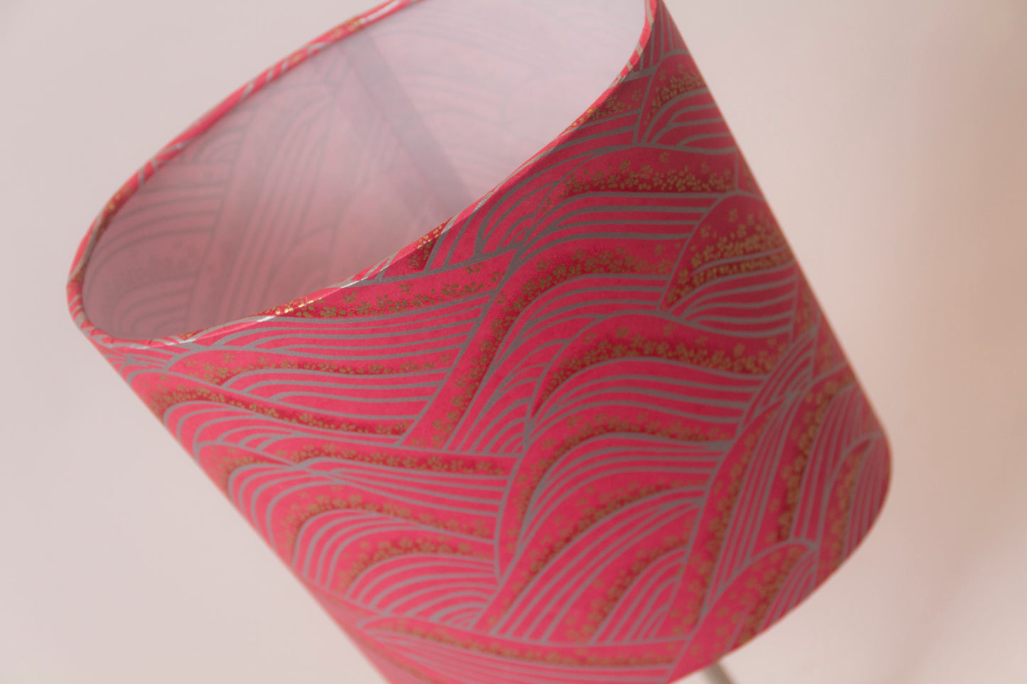 Oval Lamp Shade - W04 - Pink Hills with Gold Flowers, 20cm(w) x 20cm(h) x 13cm(d) - Imbue Lighting