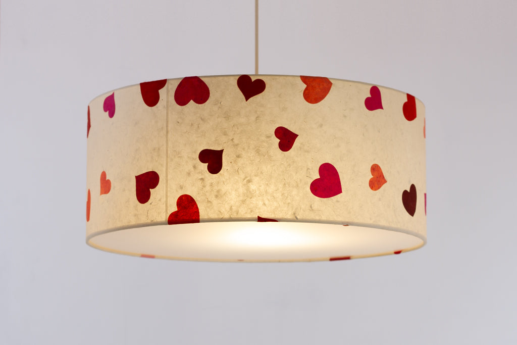 Drum Lamp Shade - P82 - Hearts on Lokta Paper, 50cm(d) x 20cm(h)
