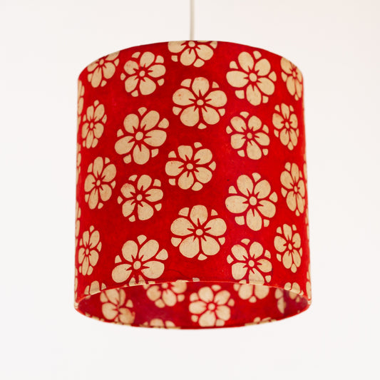 Drum Lamp Shade - P76 - Batik Star Flower Red, 25cm x 25cm