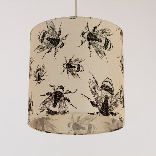 Drum Lamp Shade - P42 - Bees Screen Print on Natural Lokta, 25cm x 25cm