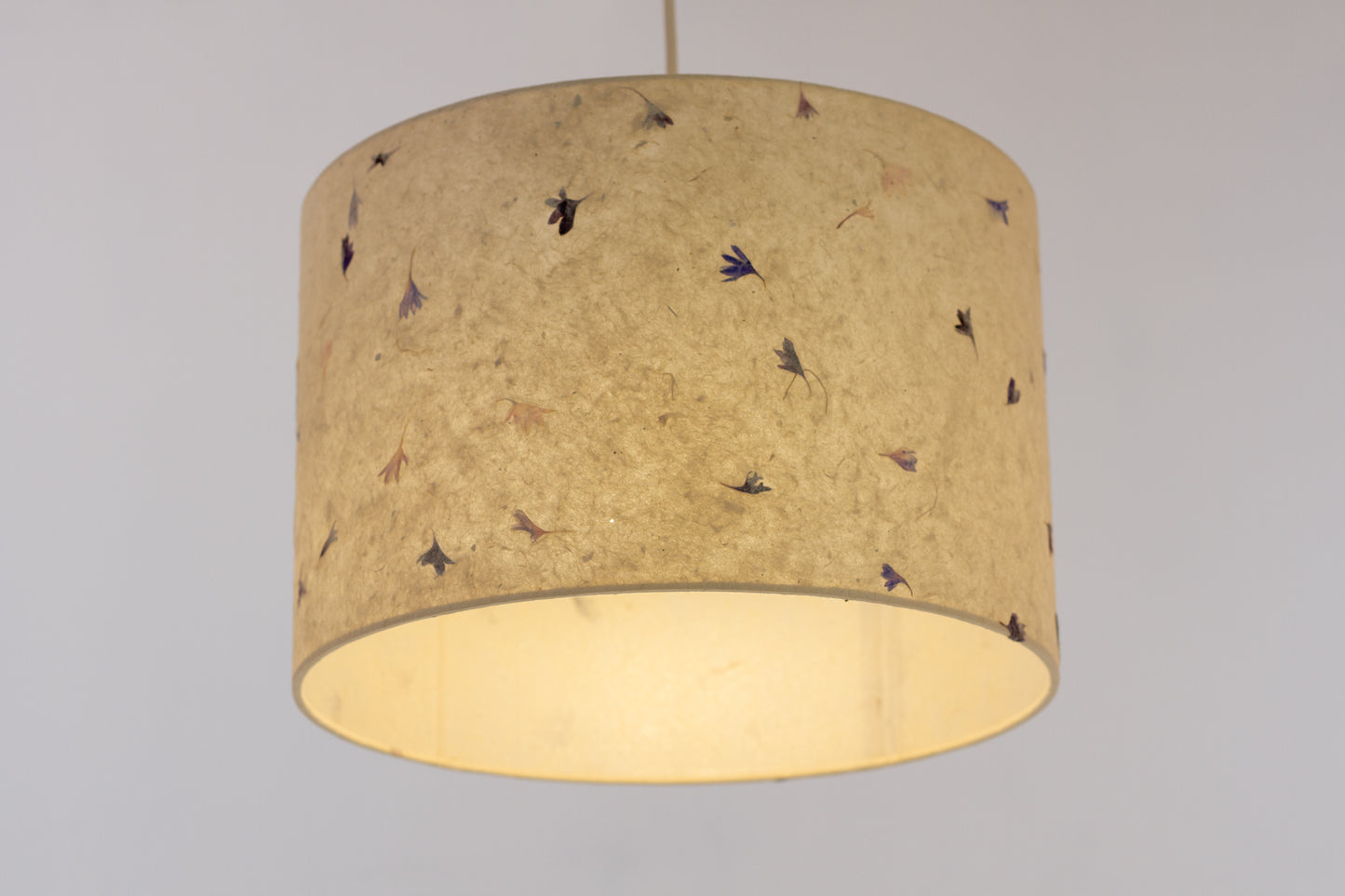 Drum Lamp Shade - P34 - Cornflower Petals on Natural Lokta, 30cm(d) x 20cm(h)