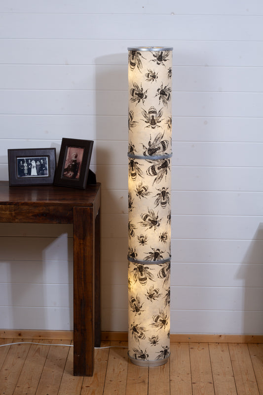 3 Panel Floor Lamp - P42 - Bees Screen Print on Natural Lokta, 20cm(d) x 1.4m(h)