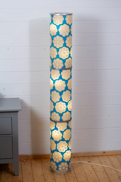 3 Panel Floor Lamp - P23 - Batik Big Flower on Teal, 20cm(d) x 1.4m(h)