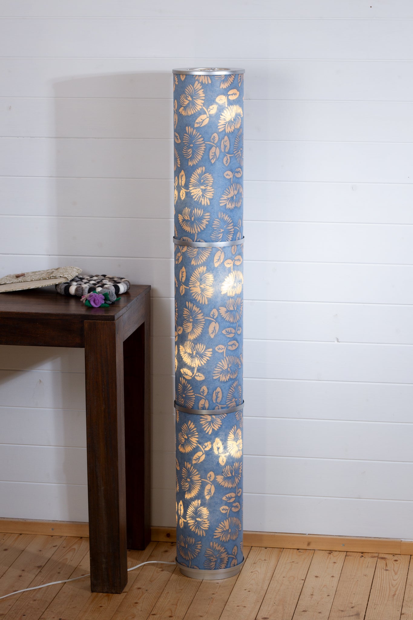 3 Panel Floor Lamp - B129 ~ Batik Peony Blue, 20cm(d) x 1.4m(h)