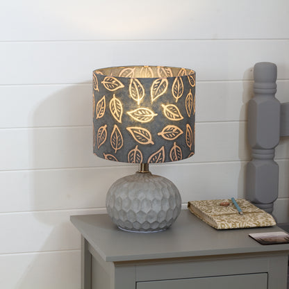 Rola Round Ceramic Table Lamp Base in Grey ~ Drum Lamp Shade 25cm(d) x 20cm(h) B124 ~ Batik Leaf Grey