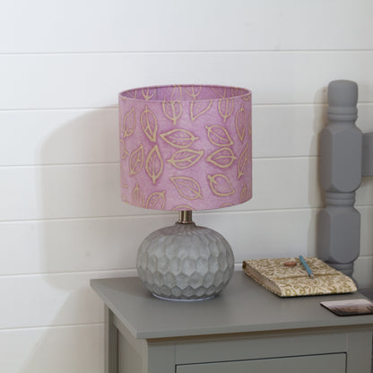 Rola Round Ceramic Table Lamp Base in Grey ~ Drum Lamp Shade 25cm(d) x 20cm(h) P68 ~ Batik Leaf on Lilac