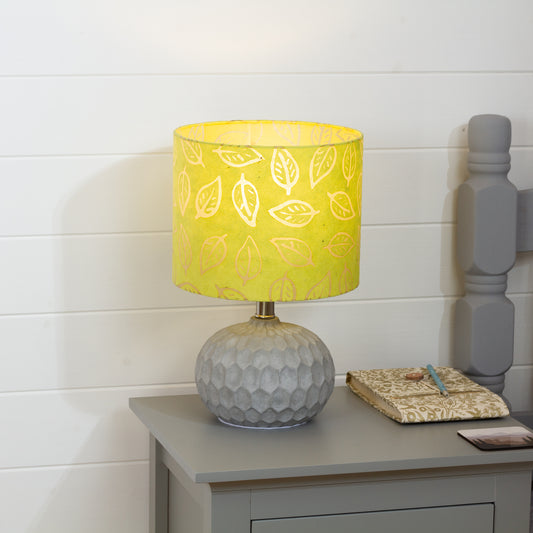 Rola Round Ceramic Table Lamp Base in Grey ~ Drum Lamp Shade 25cm(d) x 20cm(h) B117 ~ Batik Leaf Lime