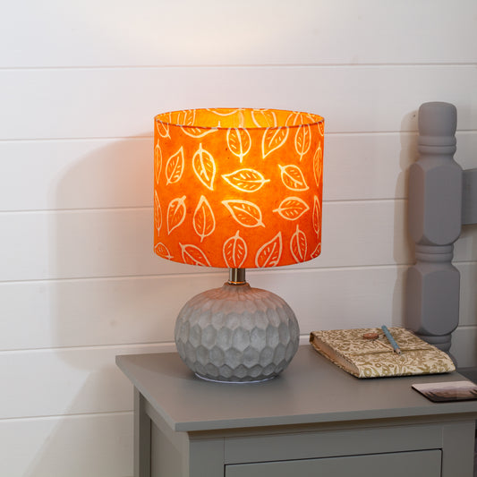 Rola Round Ceramic Table Lamp Base in Grey ~ Drum Lamp Shade 25cm(d) x 20cm(h) B123 ~ Batik Leaf Orange