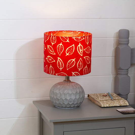 Rola Round Ceramic Table Lamp Base in Grey ~ Drum Lamp Shade 25cm(d) x 20cm(h) P30 - Batik Leaf on Red