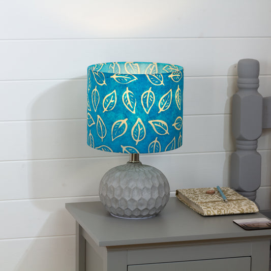 Rola Round Ceramic Table Lamp Base in Grey ~ Drum Lamp Shade 25cm(d) x 20cm(h) B125 ~ Batik Leaf Teal