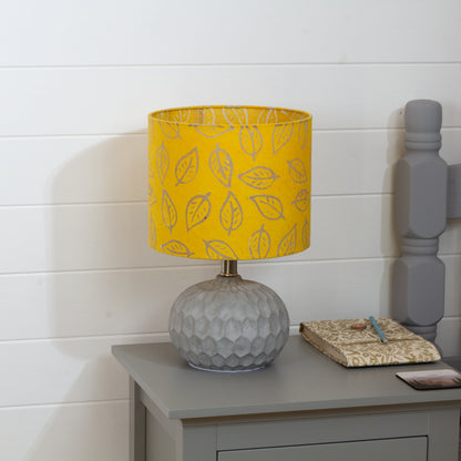 Rola Round Ceramic Table Lamp Base in Grey ~ Drum Lamp Shade 25cm(d) x 20cm(h) B107 ~ Batik Leaf Yellow
