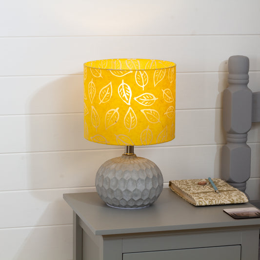 Rola Round Ceramic Table Lamp Base in Grey ~ Drum Lamp Shade 25cm(d) x 20cm(h) B107 ~ Batik Leaf Yellow