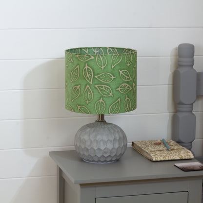 Rola Round Ceramic Table Lamp Base in Grey ~ Drum Lamp Shade 25cm(d) x 20cm(h) P29 ~ Batik Leaf on Green