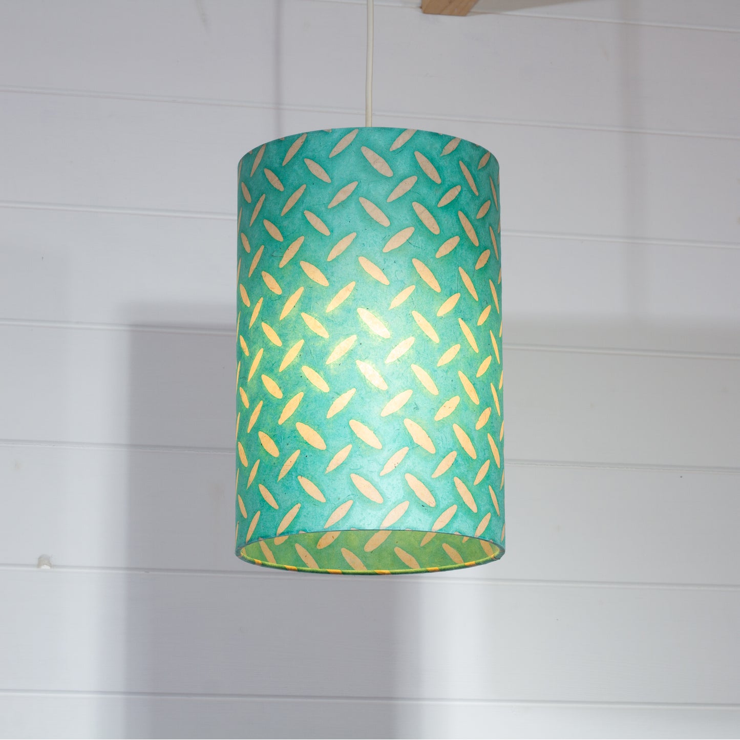 Drum Lamp Shade - P93 ~ Batik Tread Plate Seafoam, 20cm(d) x 30cm(h)