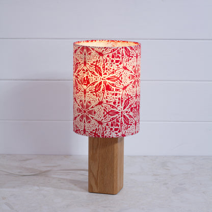 Square Oak Table Lamp with 15cm Drum Lamp Shade B137 ~ Butterfly Kaleidoscope Red