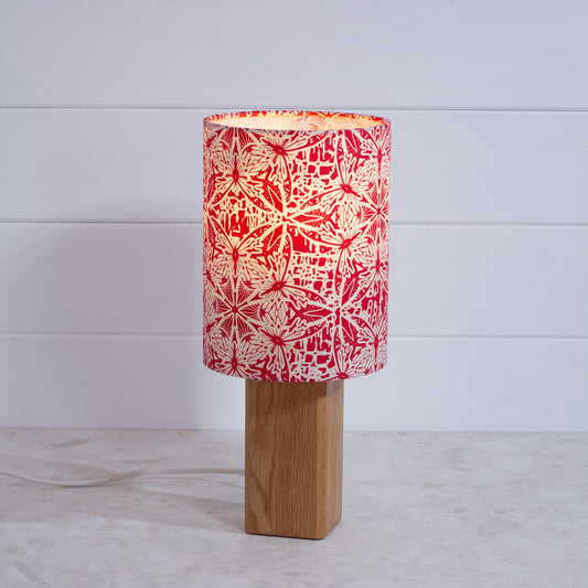 Square Oak Table Lamp with 15cm Drum Lamp Shade B137 ~ Butterfly Kaleidoscope Red