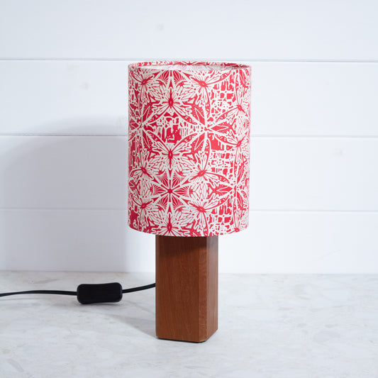 Square Sapele Table Lamp with 15cm Drum Lamp Shade B137 ~ Butterfly Kaleidoscope Red