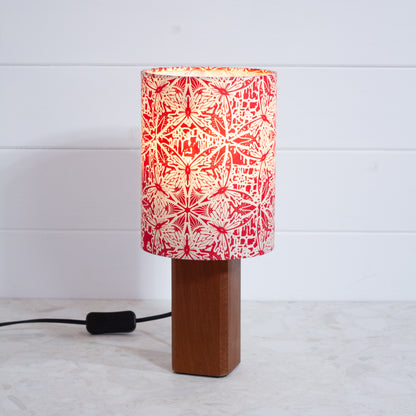 Square Sapele Table Lamp with 15cm Drum Lamp Shade B137 ~ Butterfly Kaleidoscope Red