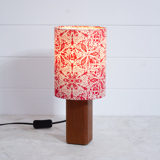Square Sapele Table Lamp with 15cm Drum Lamp Shade B137 ~ Butterfly Kaleidoscope Red