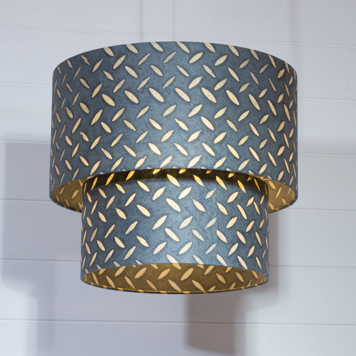 2 Tier Lamp Shade - P88 ~ Batik Tread Plate Grey, 40cm x 20cm & 30cm x 15cm