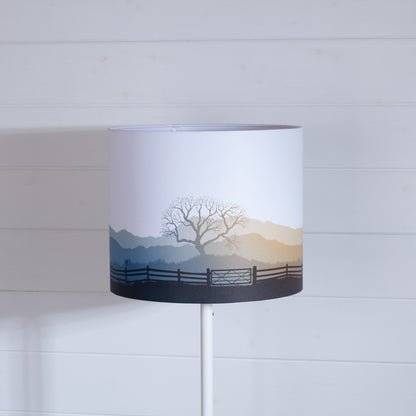 Drum Lamp Shade - Landscape Gate Blue/Orange, 30cm(d) x 25cm(h)