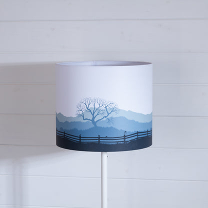 Drum Lamp Shade - Landscape Gate Blue, 30cm(d) x 25cm(h)