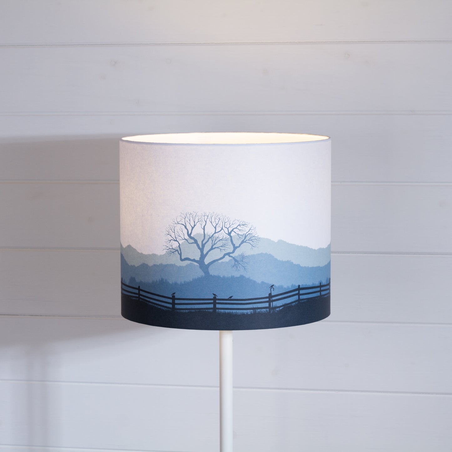 Drum Lamp Shade - Landscape Gate Blue, 30cm(d) x 25cm(h)