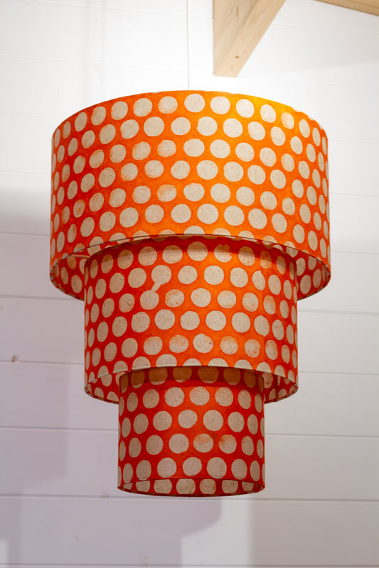 3 Tier Lamp Shade - B110 ~ Batik Dots on Orange, 40cm x 20cm, 30cm x 17.5cm & 20cm x 15cm