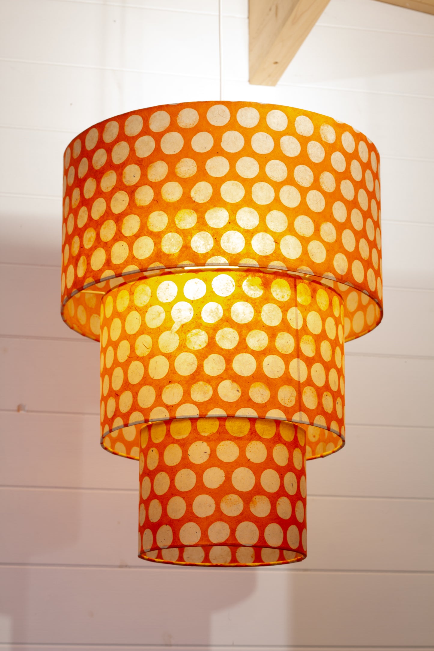 3 Tier Lamp Shade - B110 ~ Batik Dots on Orange, 40cm x 20cm, 30cm x 17.5cm & 20cm x 15cm