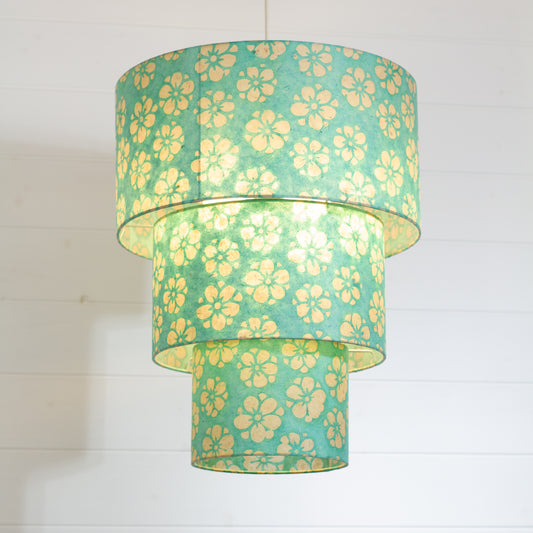 3 Tier Lamp Shade - P80 - Batik Star Flower Sea Foam, 40cm x 20cm, 30cm x 17.5cm & 20cm x 15cm