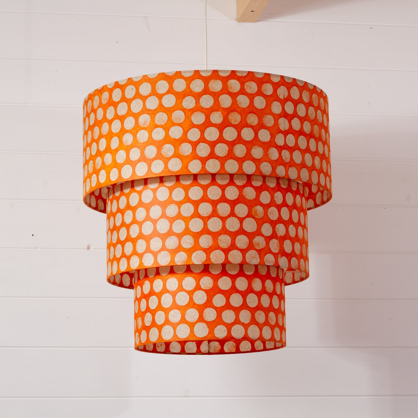 3 Tier Lamp Shade - B110 ~ Batik Dots on Orange 50cm x 20cm, 40cm x 17.5cm & 30cm x 15cm