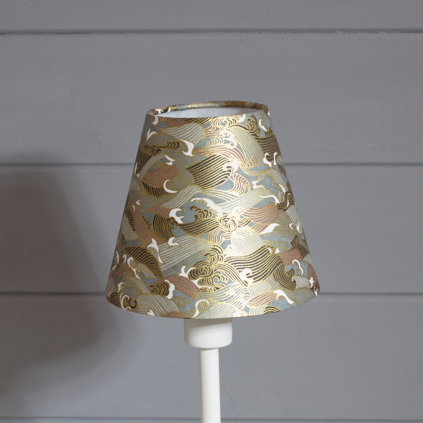 Clip on Lamp Shade - Short - W03 ~ Gold Waves on Greys