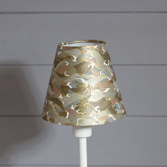 Clip on Lamp Shade - Short - W03 ~ Gold Waves on Greys