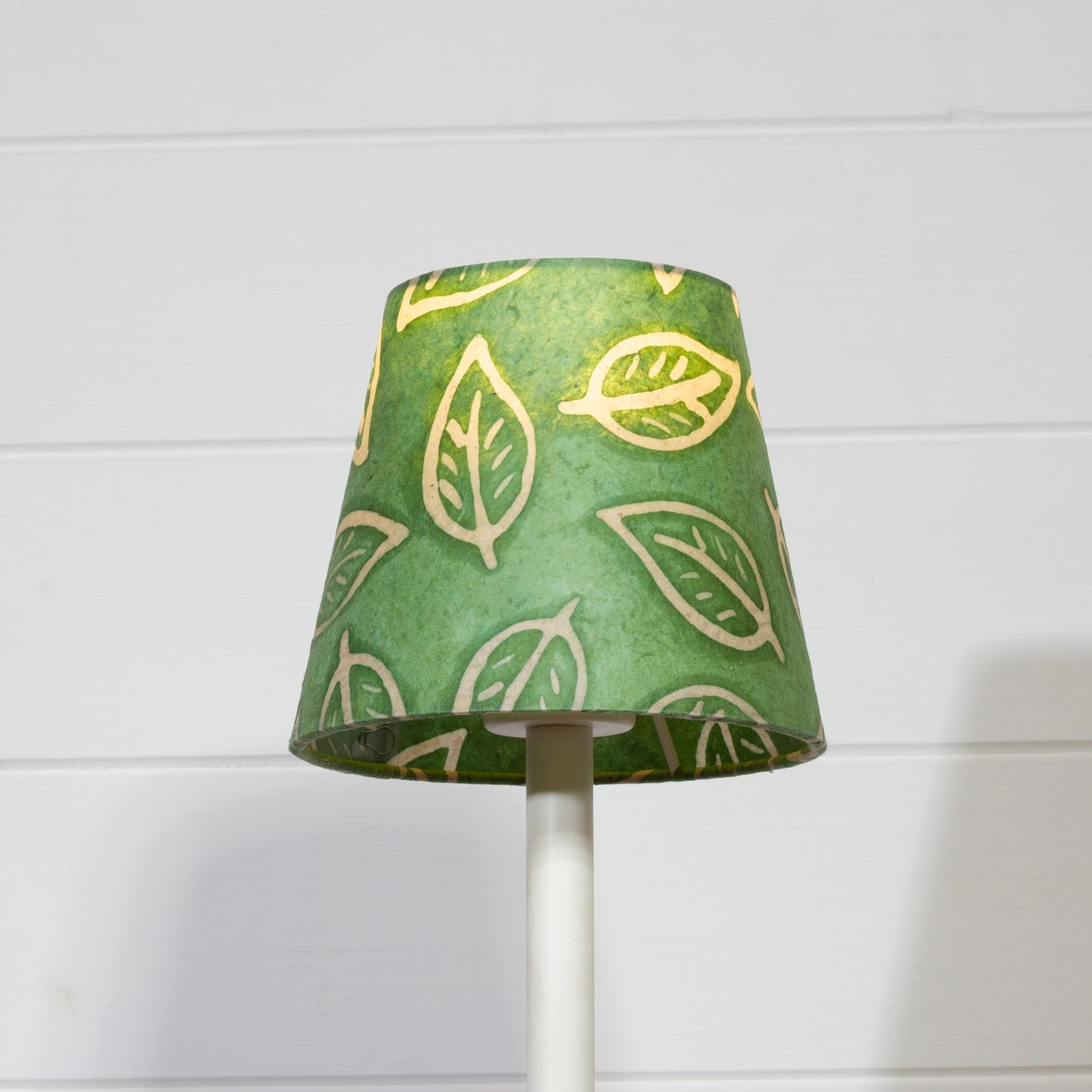 Conical Lamp Shade P29 - Batik Leaf on Green, 10cm(top) x 15cm(bottom) x 13cm(height)
