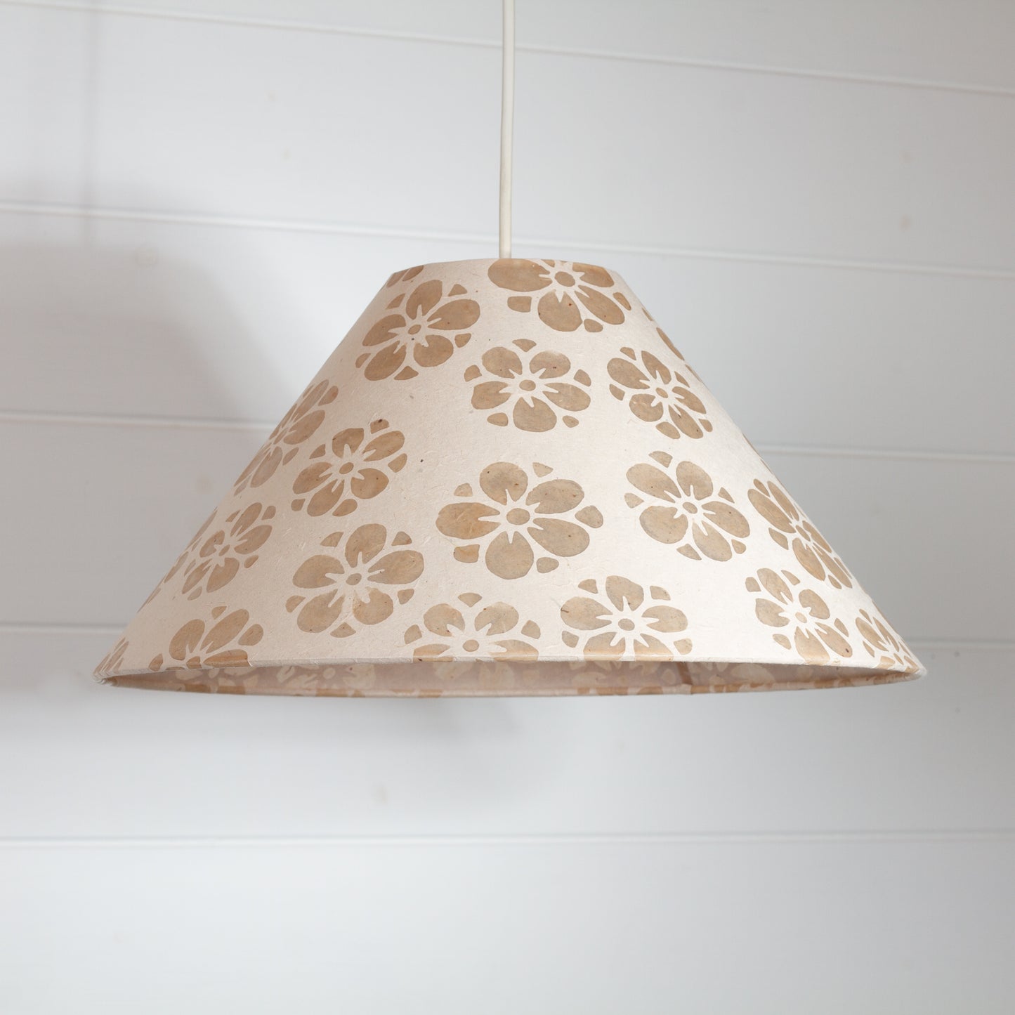 Conical Lamp Shade P75 - Batik Star Flower Natural, 10cm(top) x 35cm(bottom) x 17cm(height)