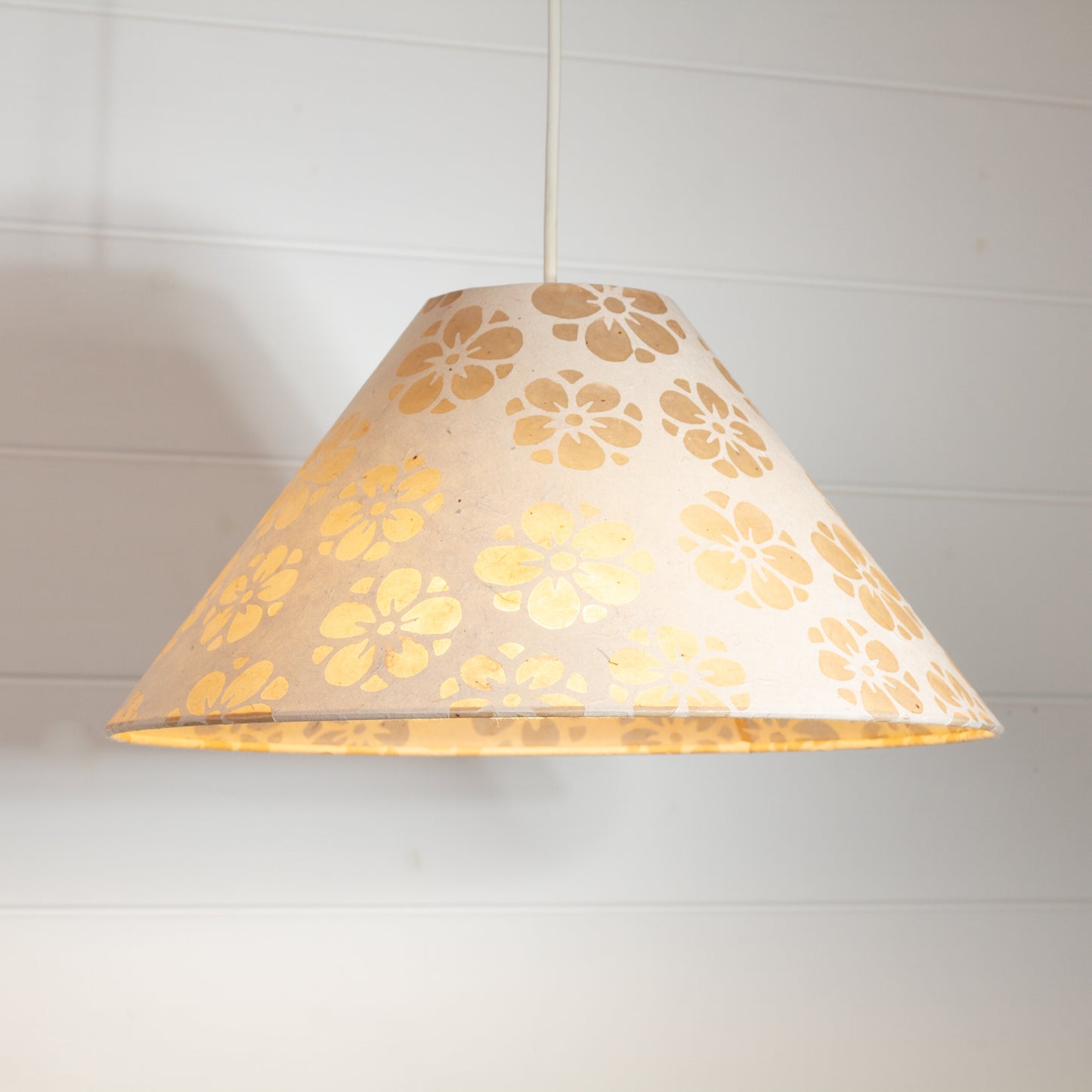 Conical Lamp Shade P75 - Batik Star Flower Natural, 10cm(top) x 35cm(bottom) x 17cm(height)