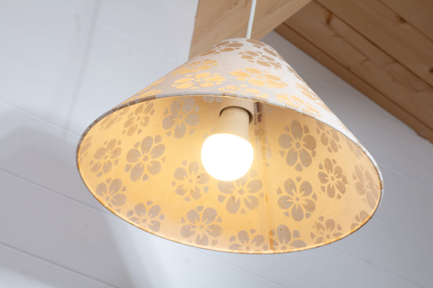 Conical Lamp Shade P75 - Batik Star Flower Natural, 10cm(top) x 35cm(bottom) x 17cm(height)