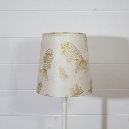 Conical Lamp Shade P40 - Gold Fish Screen Print on Natural Lokta, 15cm(top) x 20cm(bottom) x 20cm(height)