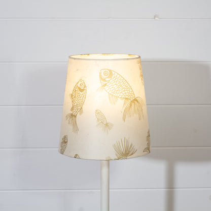 Conical Lamp Shade P40 - Gold Fish Screen Print on Natural Lokta, 15cm(top) x 20cm(bottom) x 20cm(height)
