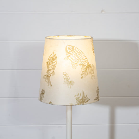 Conical Lamp Shade P40 - Gold Fish Screen Print on Natural Lokta, 15cm(top) x 20cm(bottom) x 20cm(height)