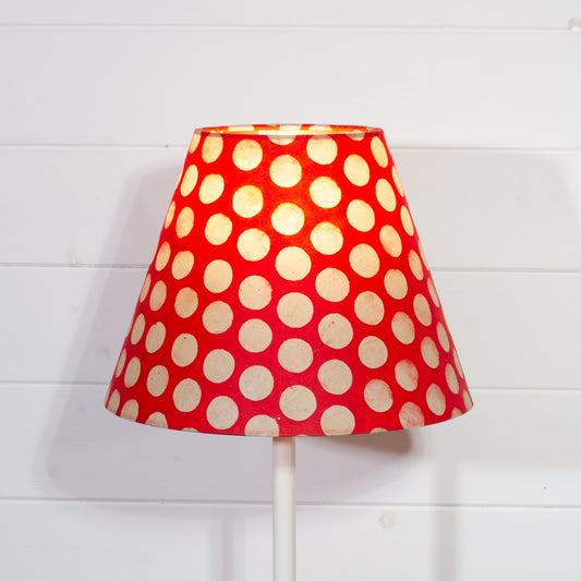 Conical Lamp Shade P84 - Batik Dots on Red, 15cm(top) x 30cm(bottom) x 22cm(height)