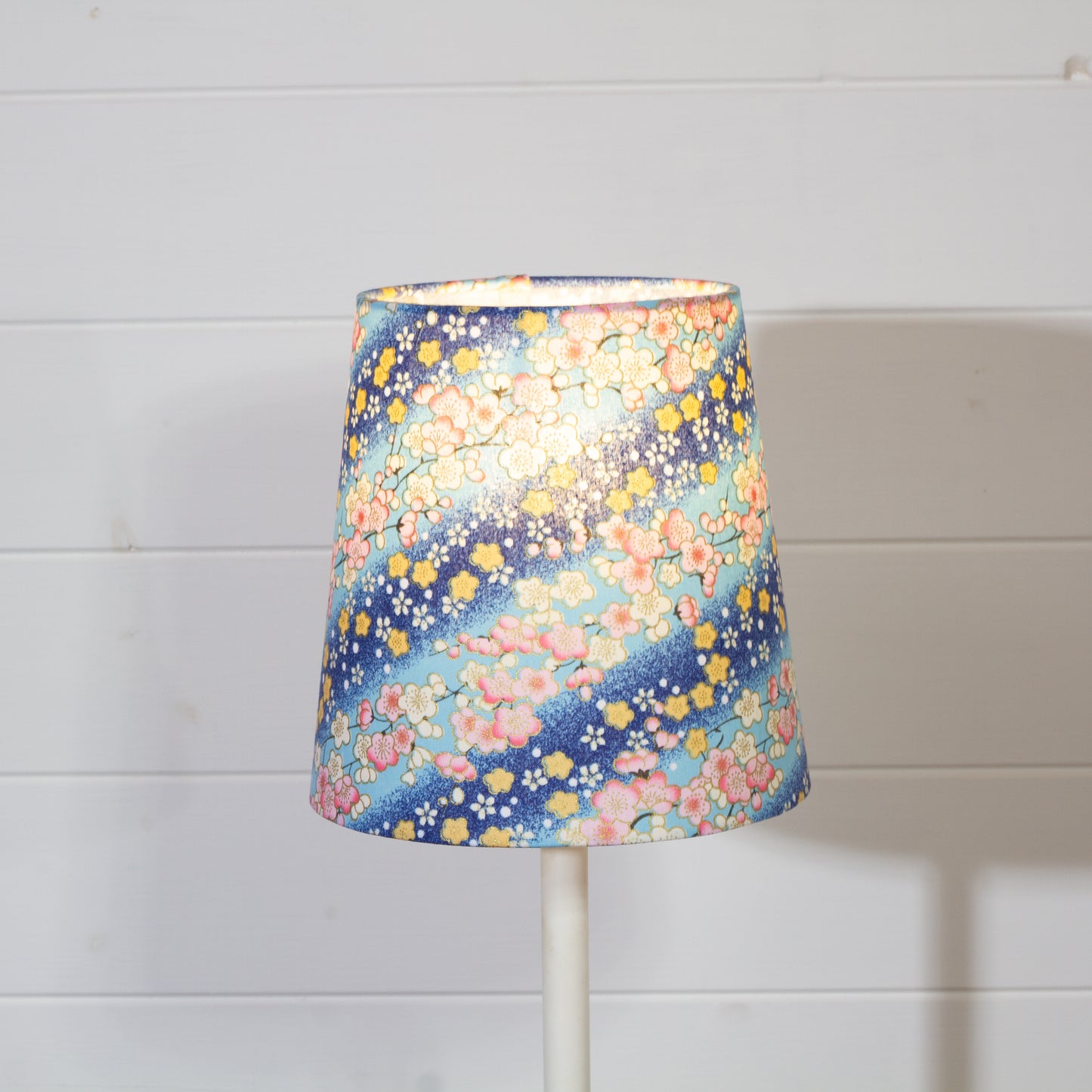 Conical Lamp Shade F120 ~ Cherry Blossom Blues Fabric, 15cm(top) x 20cm(bottom) x 20cm(height)
