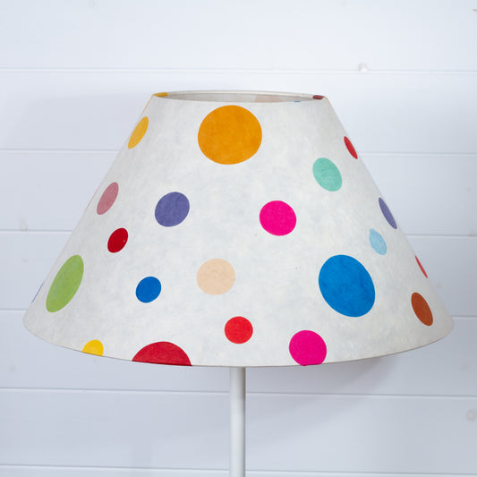 Conical Lamp Shade P39 - Polka Dots on Natural Lokta, 20cm(top) x 50cm(bottom) x 26cm(height)