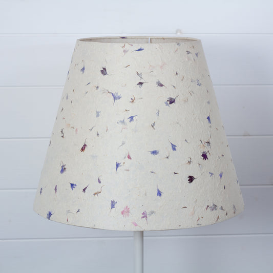 Conical Lamp Shade P34 - Cornflower Petals on Natural Lokta, 23cm(top) x 40cm(bottom) x 31cm(height)