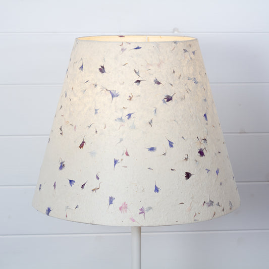 Conical Lamp Shade P34 - Cornflower Petals on Natural Lokta, 23cm(top) x 40cm(bottom) x 31cm(height)